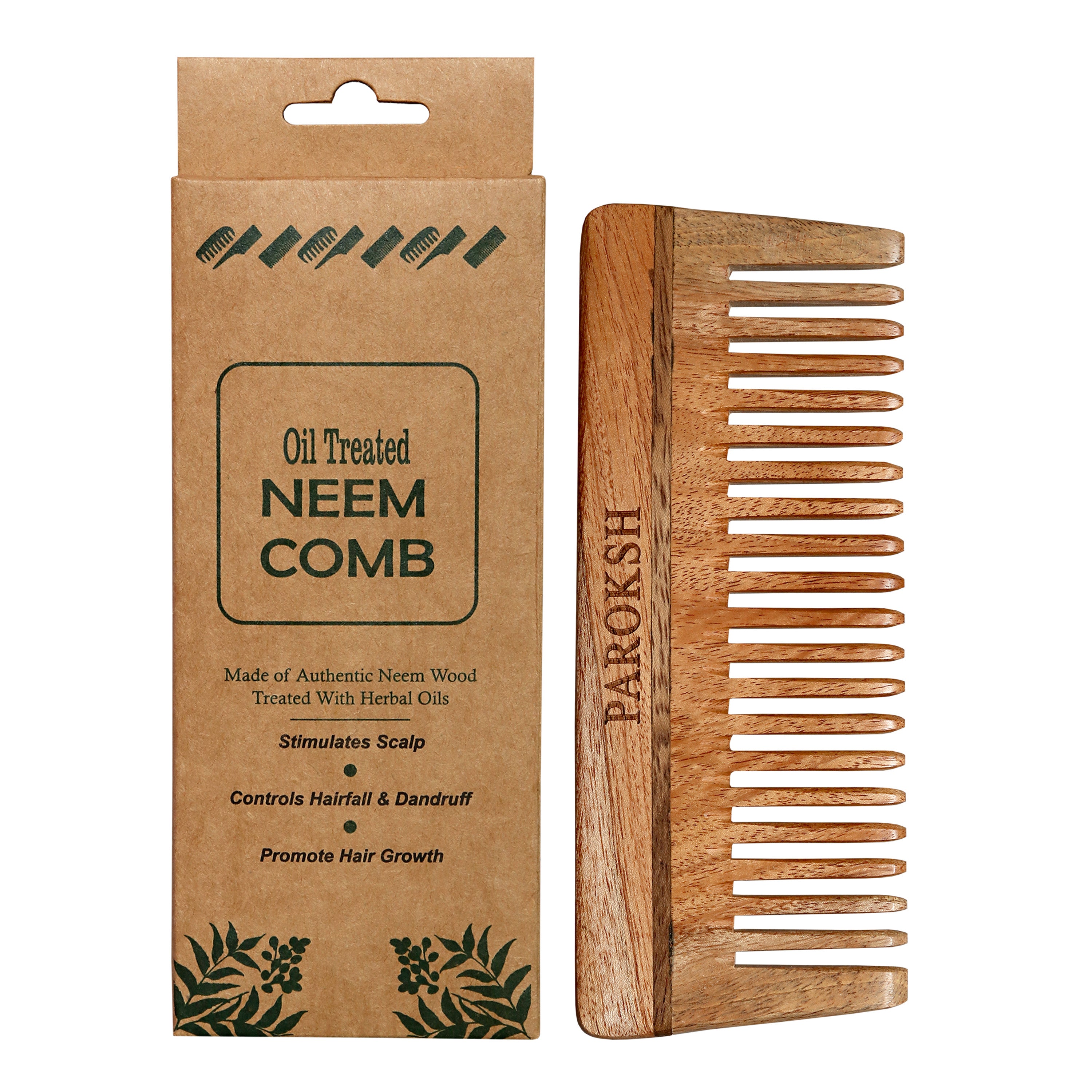 PAROKSH Neem Wood Shampoo Comb | Treated With Herbal Oils | Stimulates ...