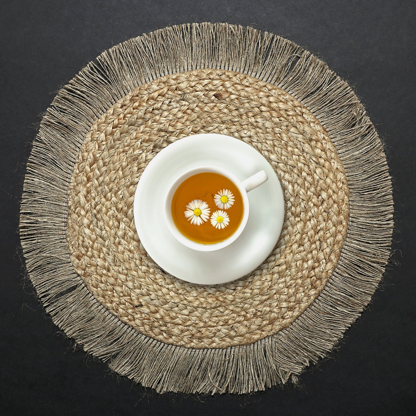 Brown Fringed Round Jute Table Placemat