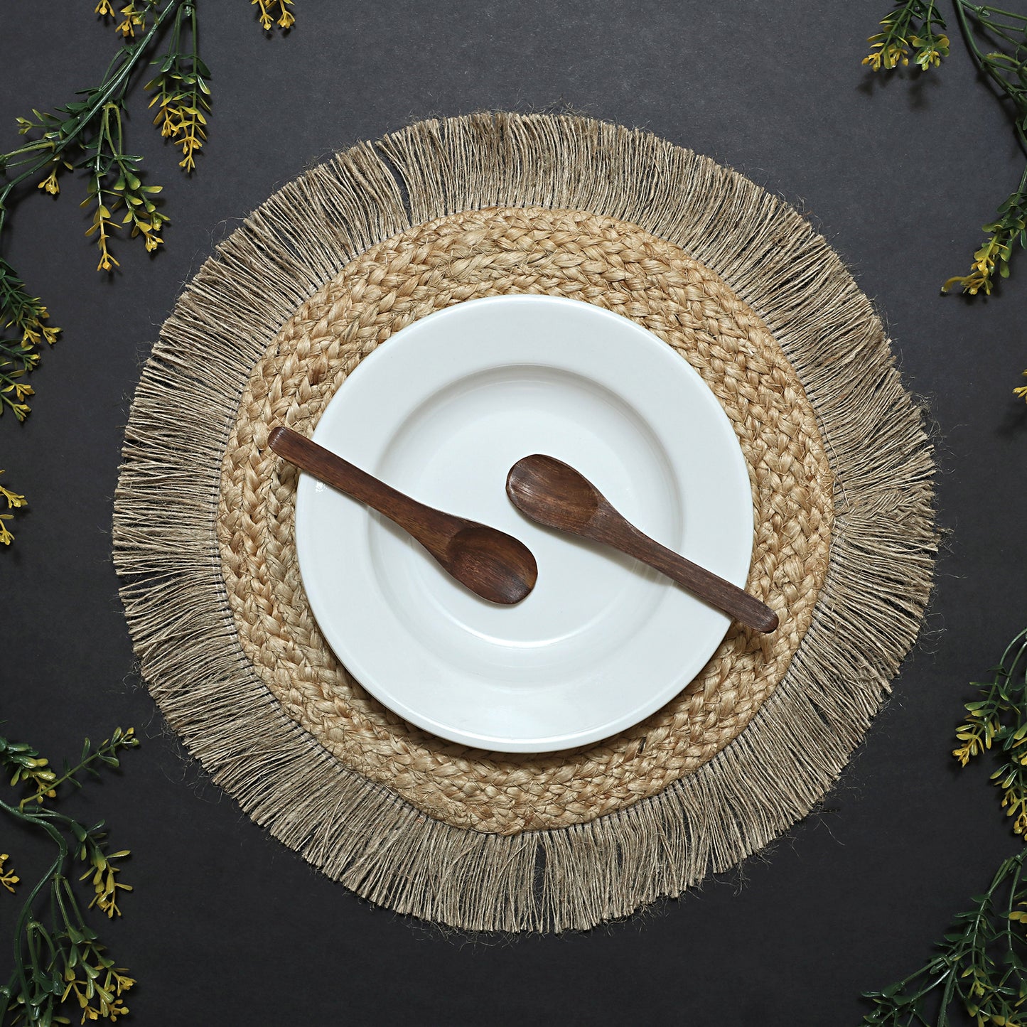 Brown Fringed Round Jute Table Placemat