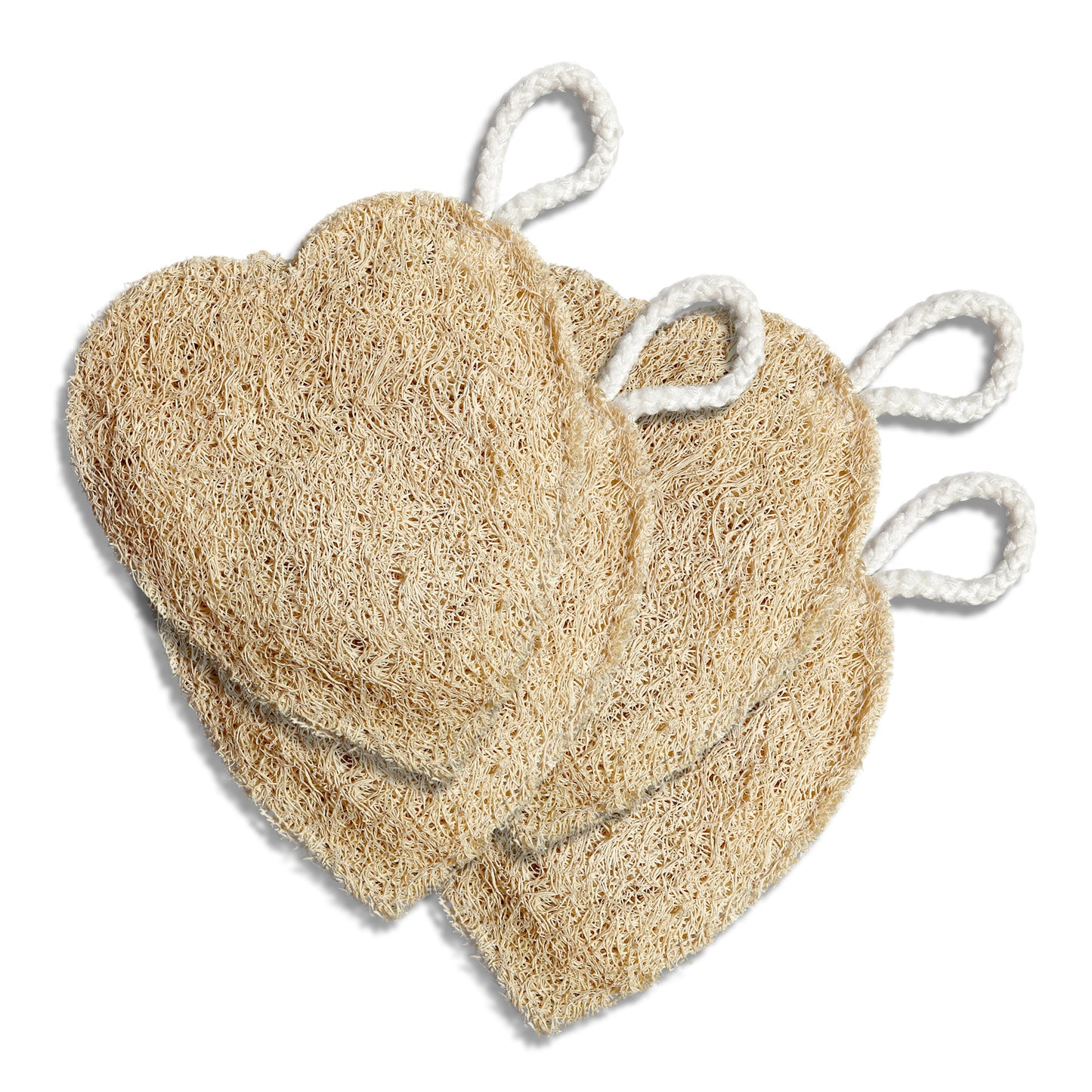 Heart-Shaped Loofah Pouf, Natural Fibre Bath Scrubber Pack of 3