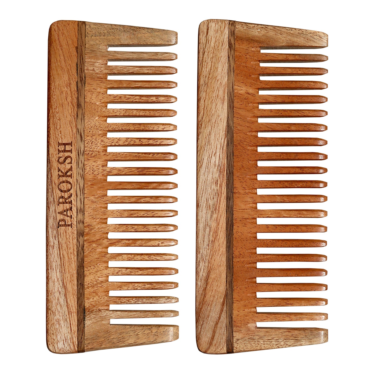 PAROKSH Neem Wood Shampoo Comb | Treated with Herbal Oils | Stimulates Scalp, Controls Hairfall & Dandruff, Promotes Hair Growth