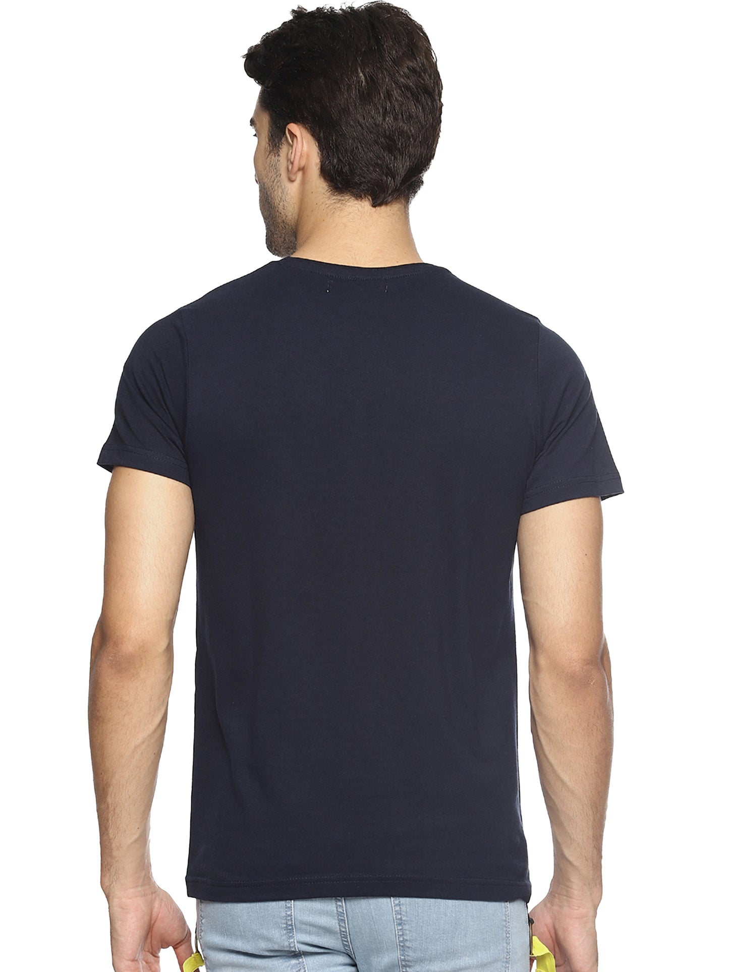 OBOW Navy Blue Printed Quirky Cricket worldcup Round Neck Half Sleeve Cotton Tshirt