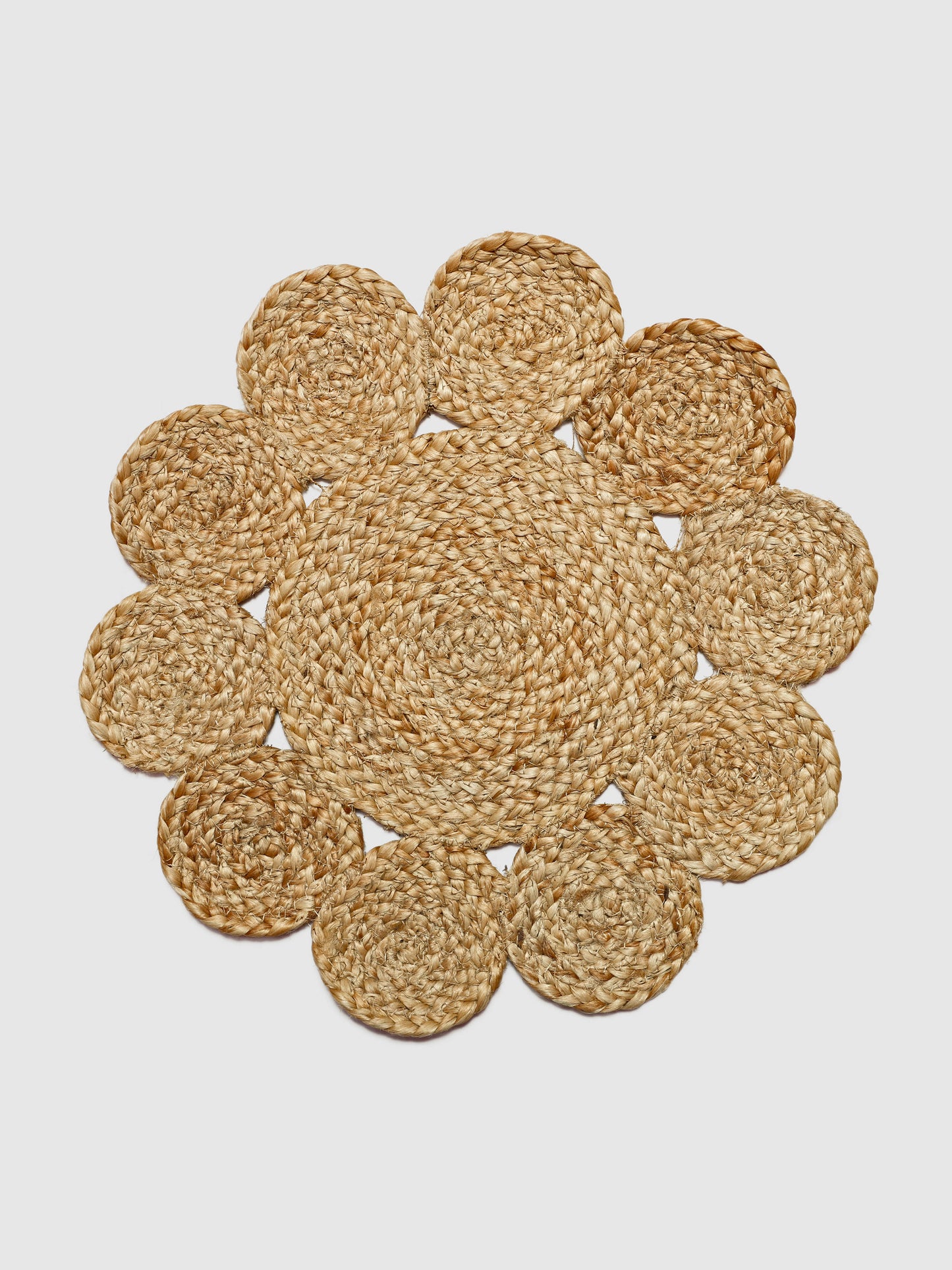 Set Of 4 Brown Fringed Round Jute Table Placemats