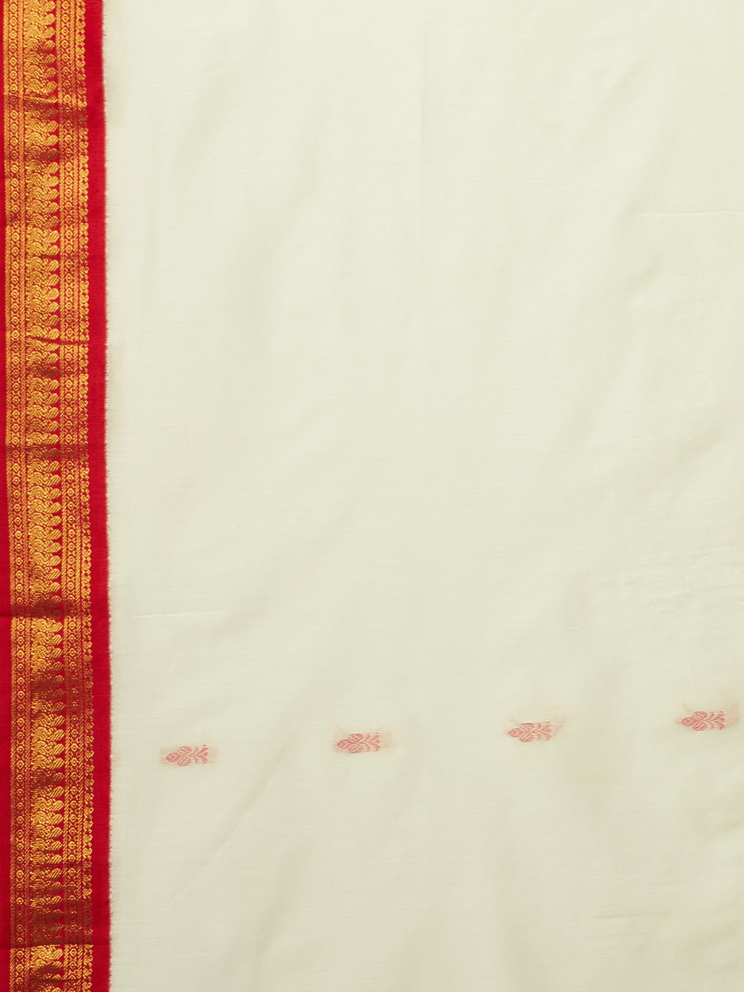 PAROKSH Women's Handloom Gadwal Cotton Silk Woven white saree with red zari pallu