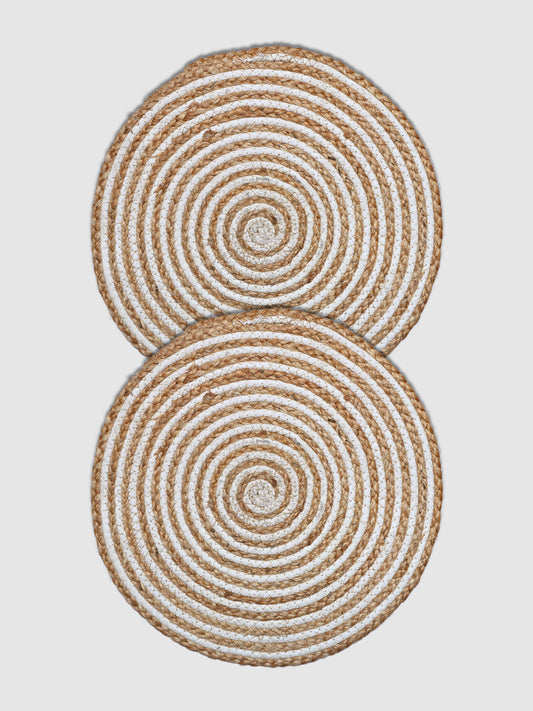 Set Of 2 Brown Braided Round Jute Table Placemats