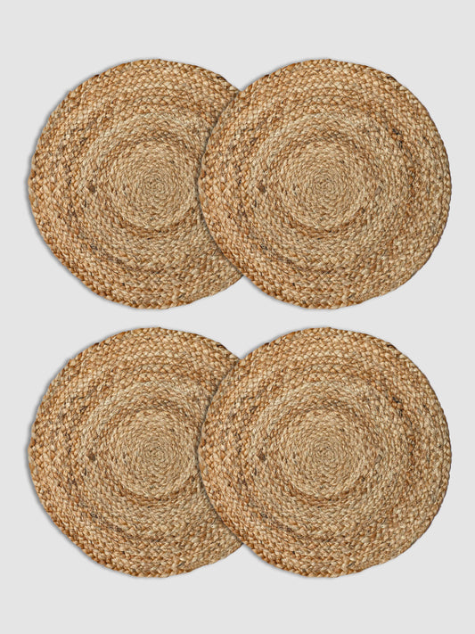 Set Of 4 Brown Braided Reversible Jute Table Placemats