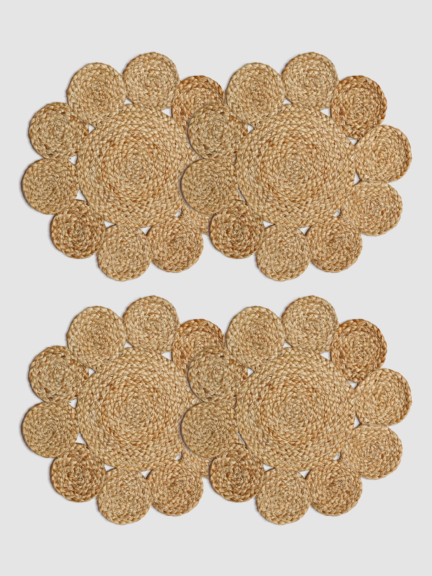 Set Of 4 Brown Fringed Round Jute Table Placemats