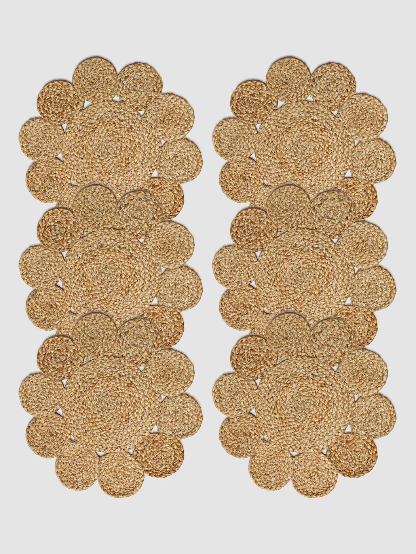 Set Of 6 Brown Braided Round Jute Table Placemats