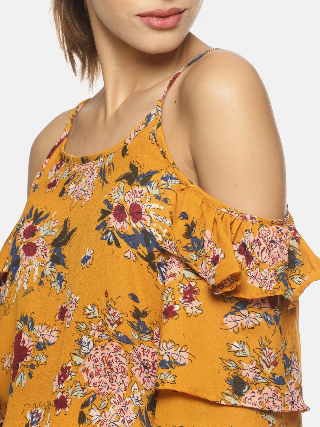 Yellow floral sales cold shoulder top